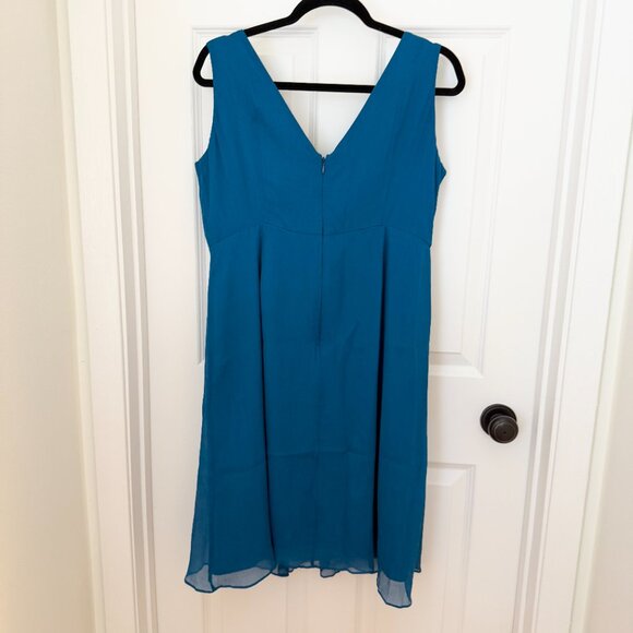 Women J.Crew V Neck Silk Cocktail Mini Dress Lined in Teal Size14 - Picture 4 of 10